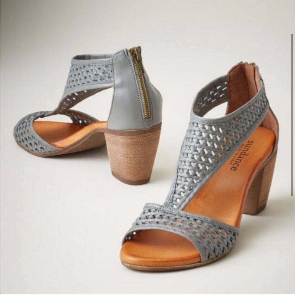 Sundance Gray Woven Leather Sandals 38 (US 7.5) Boho Chic Coastal